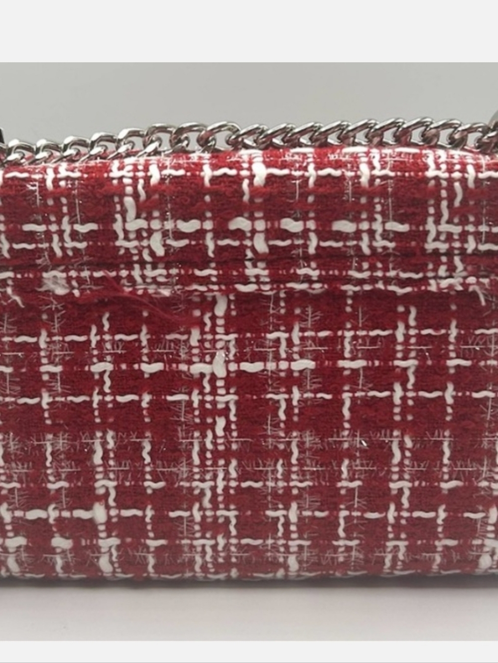 Badgley Mischka Red Tweed Crossbody Bag with Silver Chain - Picture 3 of 3